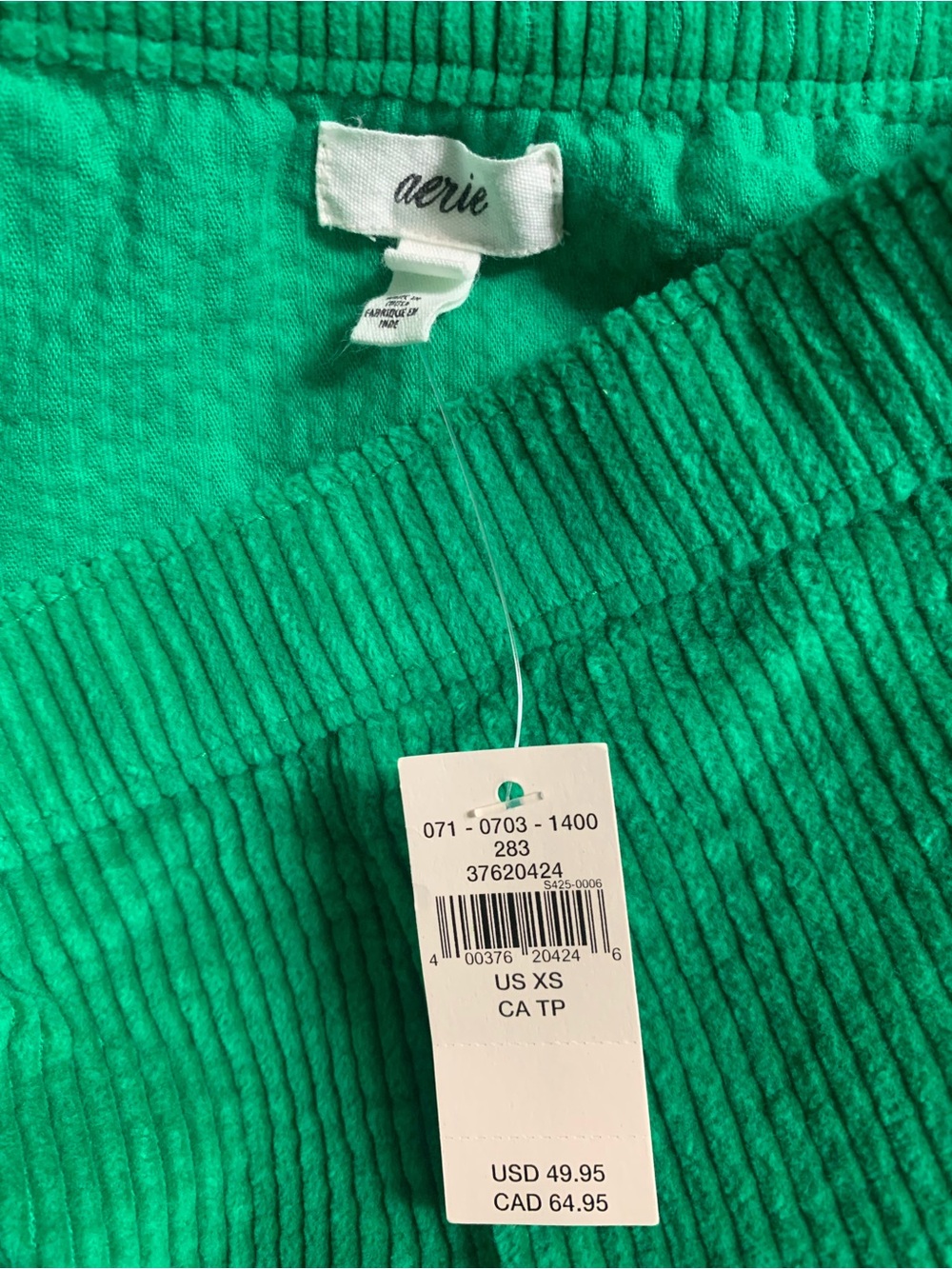 aerie Bright Green Corduroy Mini Skirt with Front Slit - Picture 2 of 5